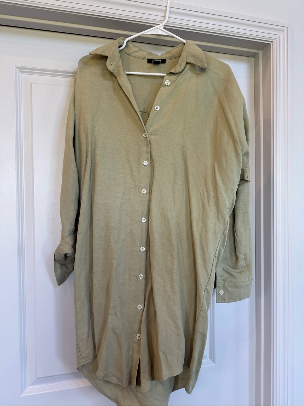 Olive Green Cream Women’s Button-Down Dress by Natalie Busby